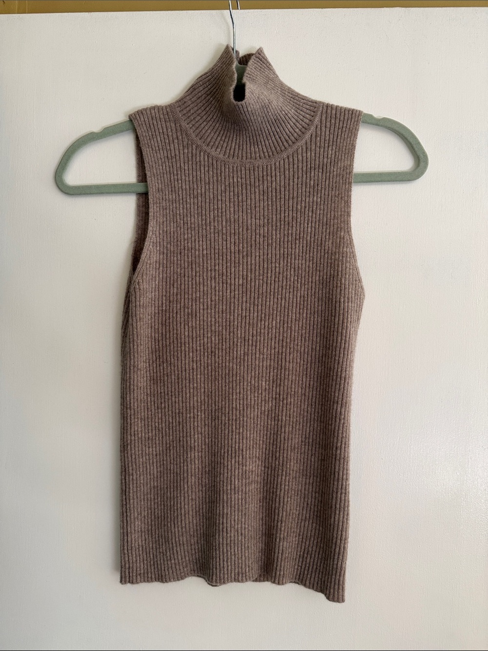 Modern Weaving Sleeveless Ribbed Turtleneck Sweater Vest 100% Cashmere- Taupe
